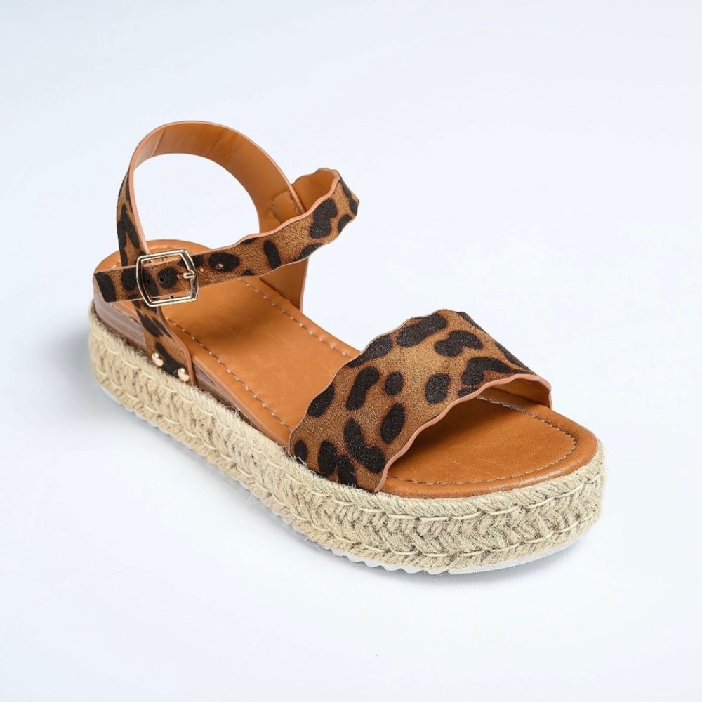Pierre Dumas Leopard Print Single Band Platform Wedge Sandals